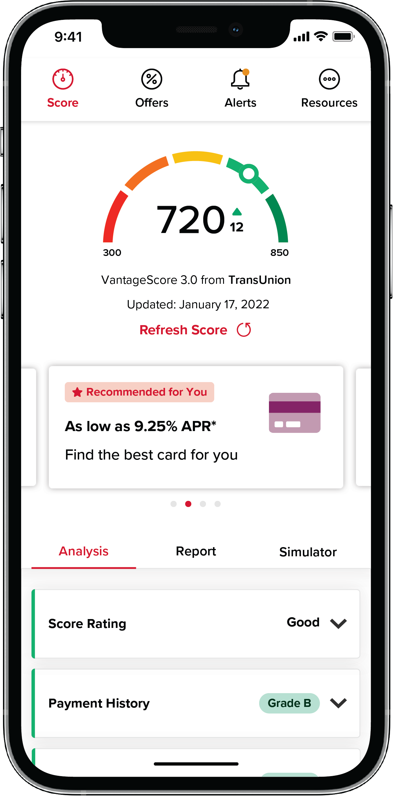 Screen View of Credit Score Tool