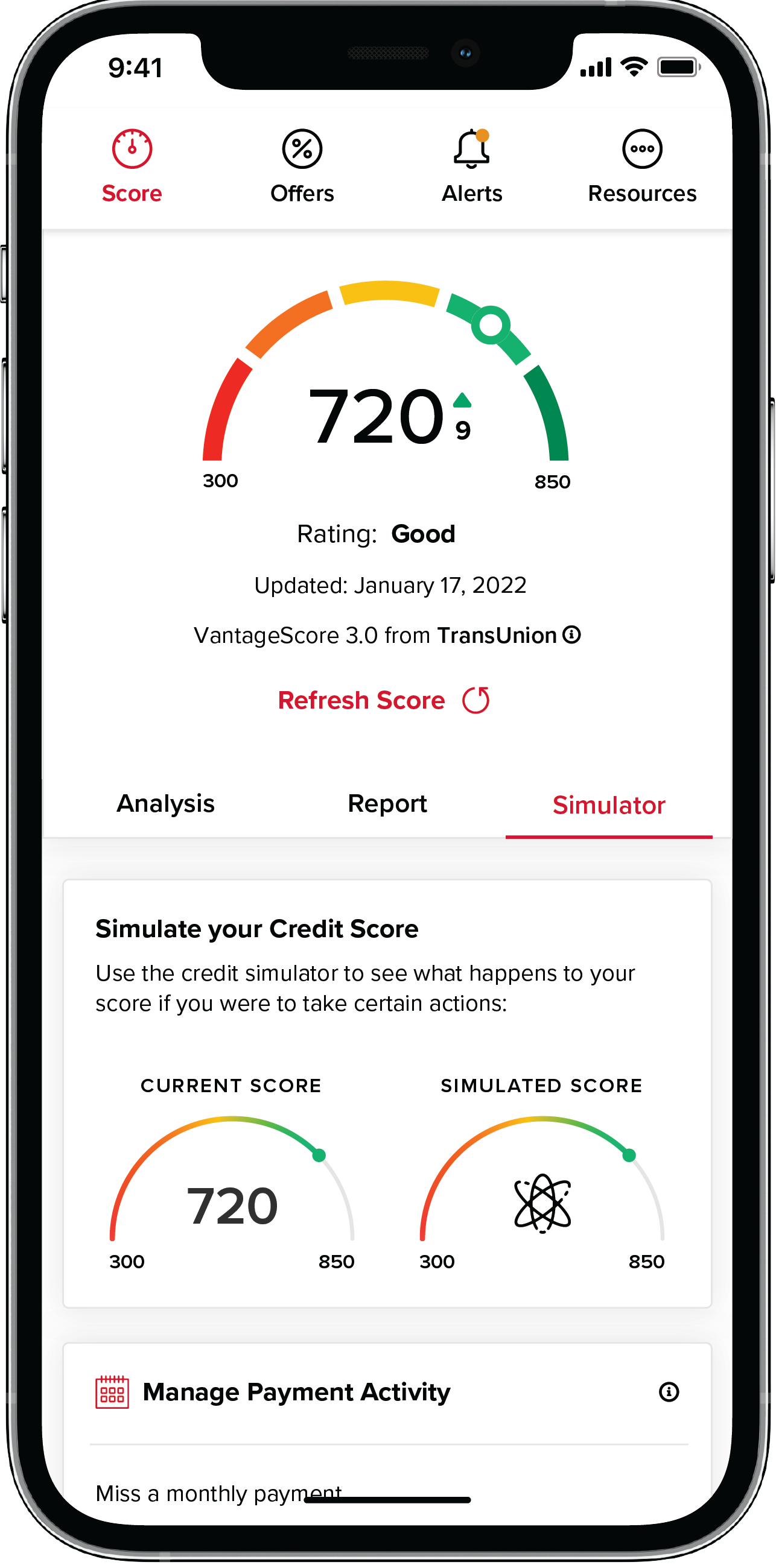 Screen View of Credit Score Tool