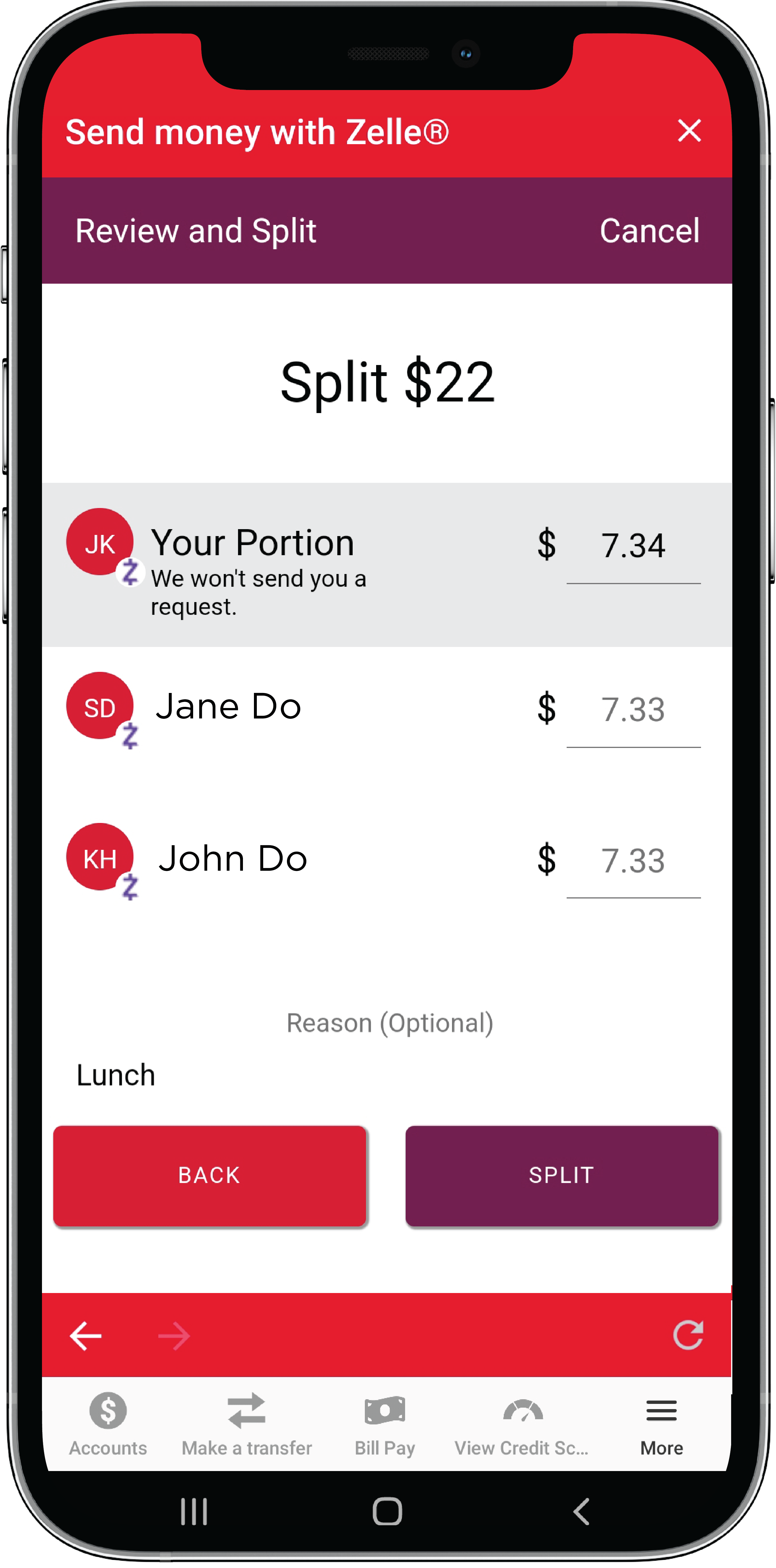 Split a bill with Zelle®