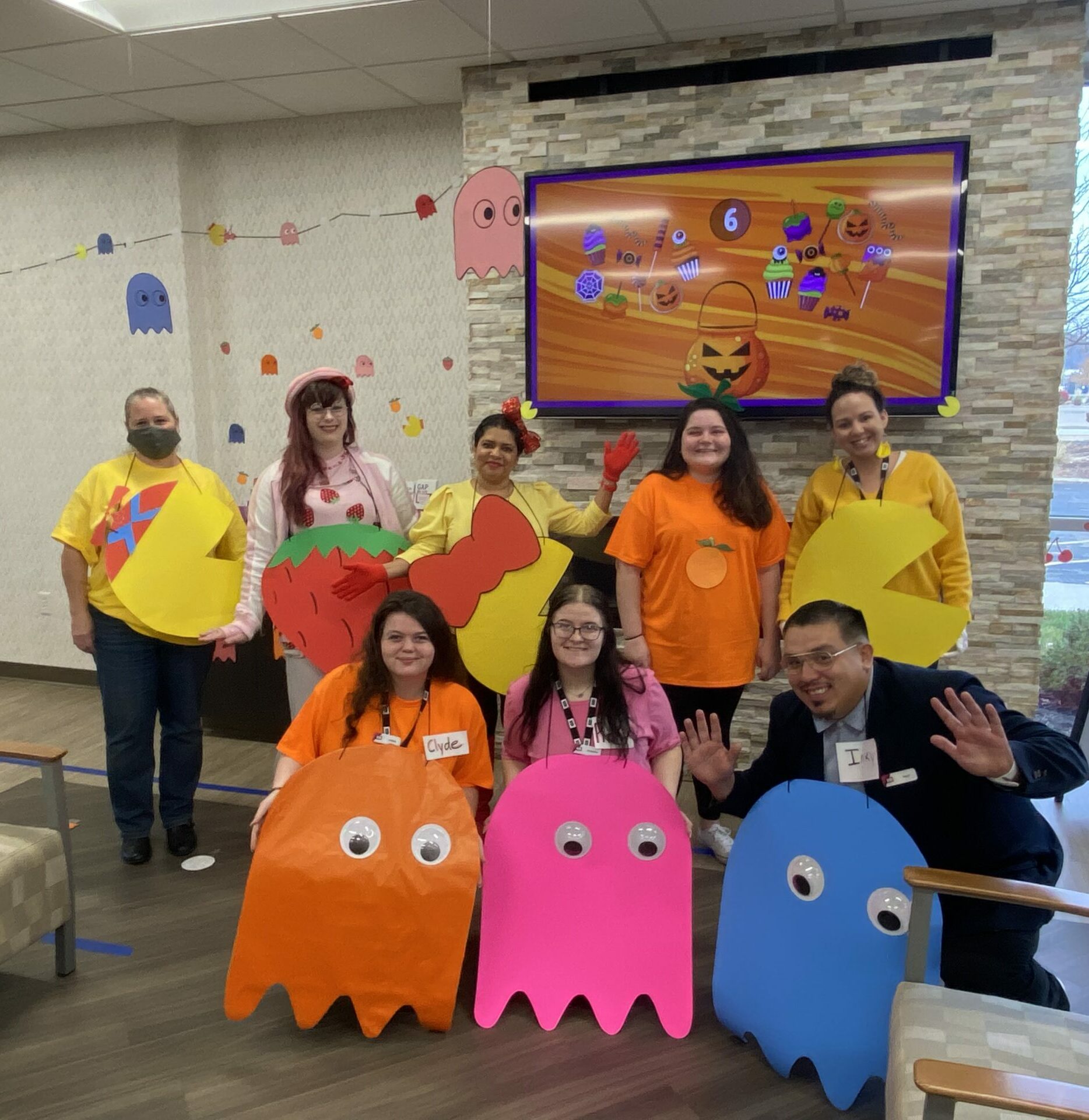 Staff dressed as Pac-Man characters